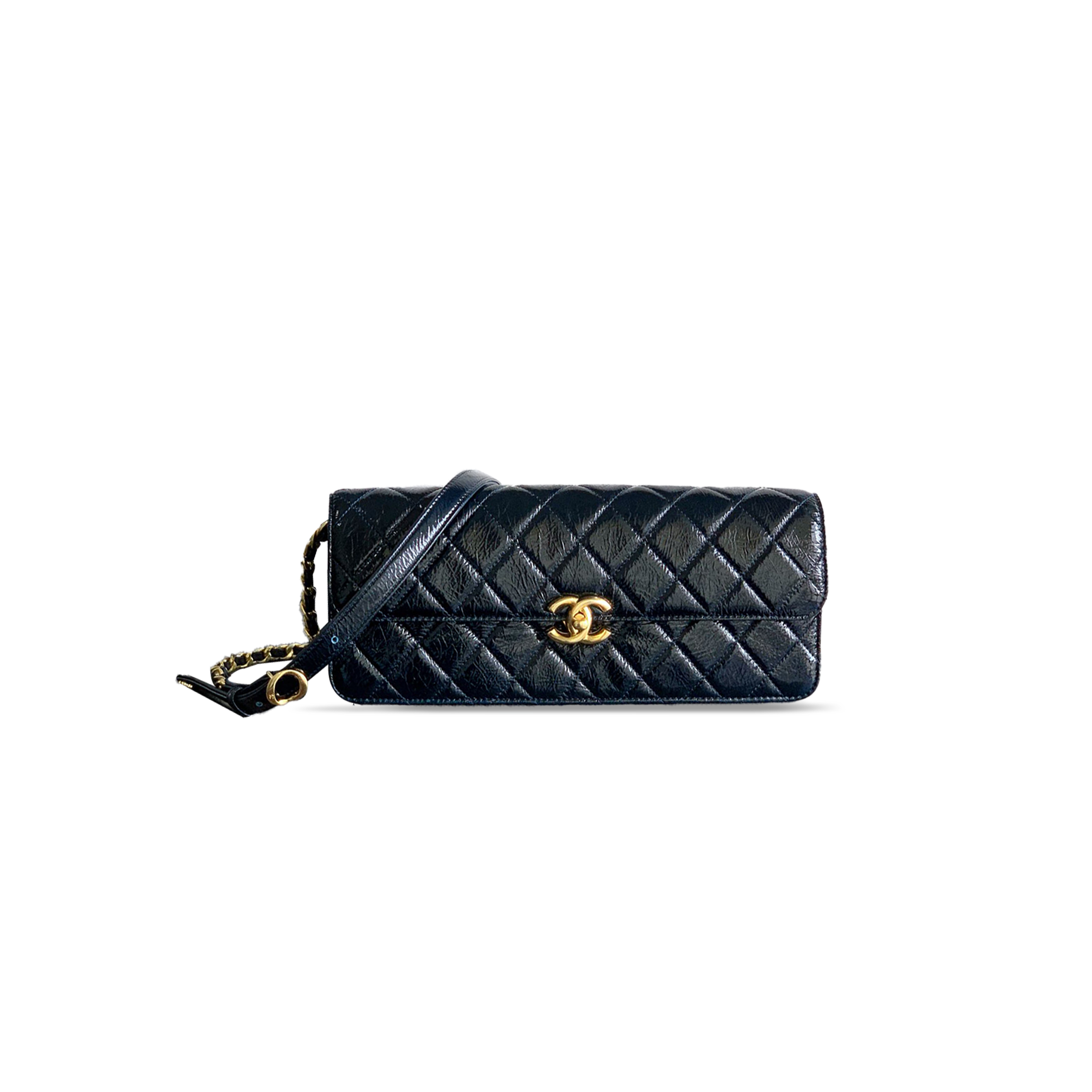 Ch*el large flap bag waxed calfskin in navy blue as5642 (29*17.5*5cm)